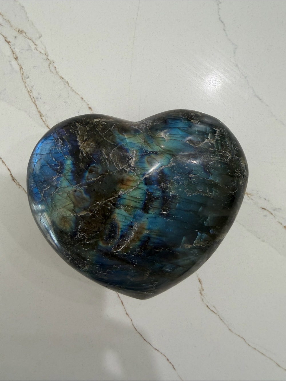 Large Polished Labradorite blue flashy Heart in Blue-Green